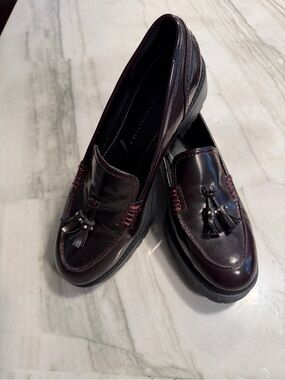ZARA Burgundy Leather Slip-On Loafers
